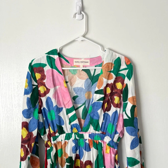 MARA HOFFMAN Luna Plunging Floral Sakura Bloom Maxi Dress Sz L - Picture 4 of 7